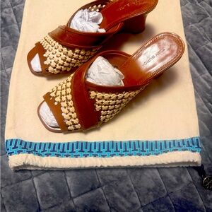 Brown and Cream Woven Women's Sandals